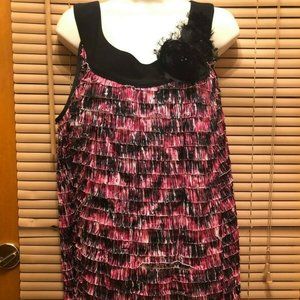 Plus Women's Cato Sleeveless Ruffle Blouse  Black, Pink & White  Size 22/24W